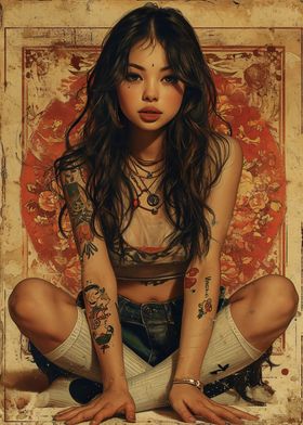 Tattooed Woman in Vintage Style