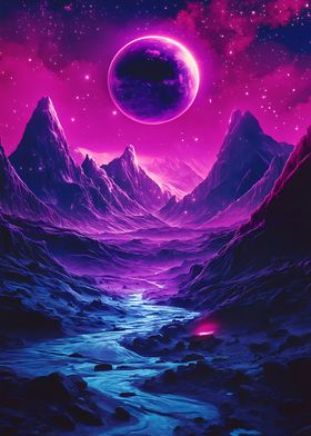 Purple Planet Landscape Neon Space