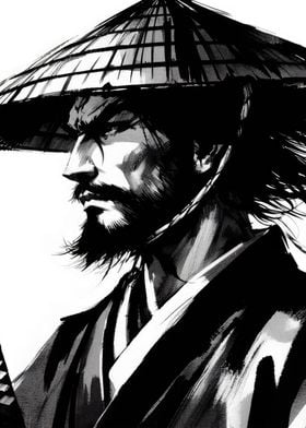 Samurai with Conical Hat