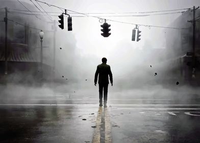 Man in Foggy Street