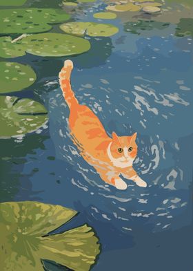 Orange Cat Swimming