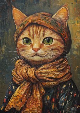 Cat in Headscarf Painting