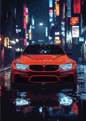 Red BMW in Neon City