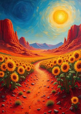 Sunflowers in Desert Landscape