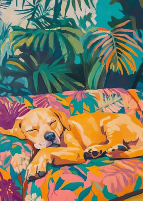 Sleeping Dog in Tropical Garden