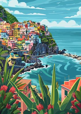 Italy Cinque Terre Town Minimalist Art