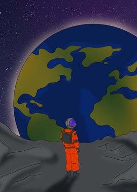 Astronaut Gazing at Earth