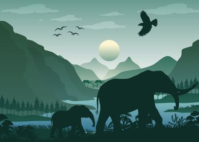 Elephant Family Silhouette