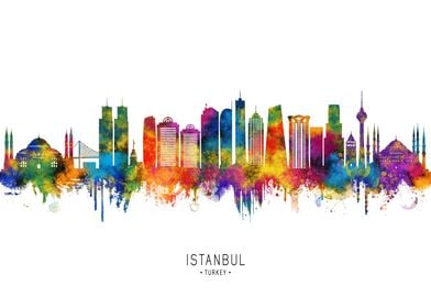 Istanbul Skyline Watercolor