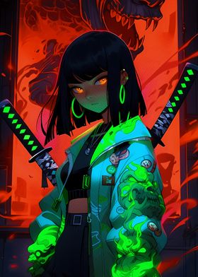 Cyberpunk Samurai Anime Girl