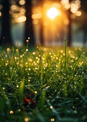 Dewy Grass at Sunrise