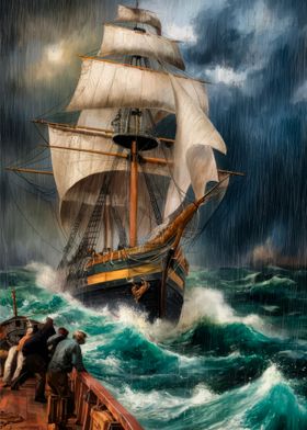 Ship in Stormy Sea