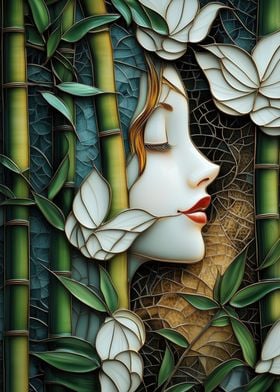 Stained Glass Woman in Bamboo