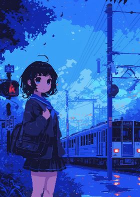 Anime Girl at Train Station