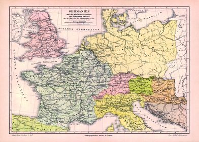 Poster map Germania 11th century | Vintage