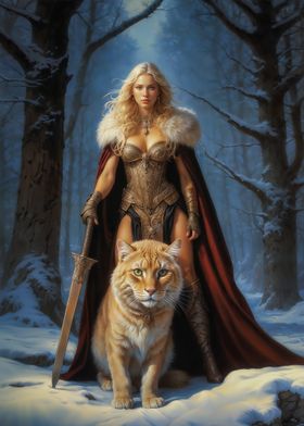 Goddess Freya and Feline Companion