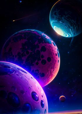 Fantasy Space Neon Planets