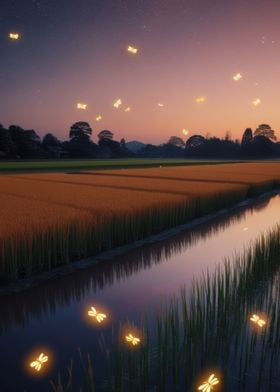 Fireflies Over Rice Fields