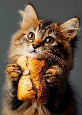 Kitten Holding Bread