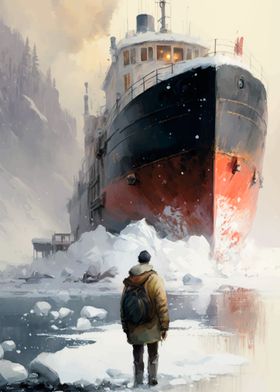 Man Facing Frozen Ship