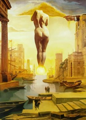 Salvador Dali Surreal Cityscape with Woman