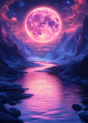 Neon Full Moon Valley