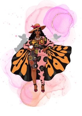 Black Plus Size Woman in Butterfly Dress