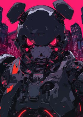 Cyberpunk Robot with Red Eyes