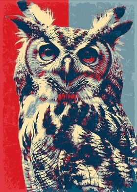 great Horned Owl Face retro