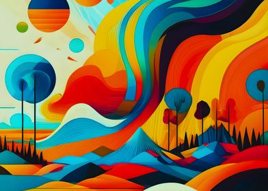 Abstract Landscape with Swirling Colors