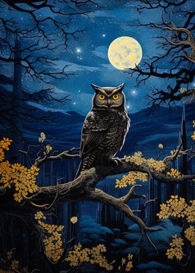 Owl Under Moonlight