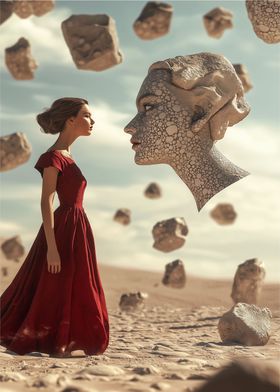 Woman Facing Stone Head