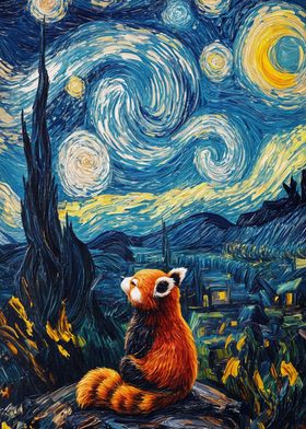 Red Panda Starry Night Landscape