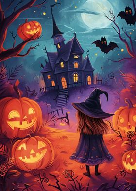 Halloween Witch and Haunted House