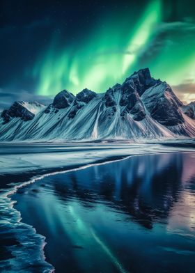 Aurora Borealis Over Mountains