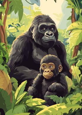 Gorilla Family in Jungle