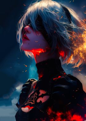 2B cyberpunk Anime Art