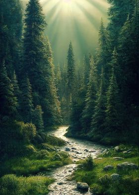 Sunlit Forest Stream