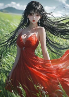 Anime Girl in Red Dress