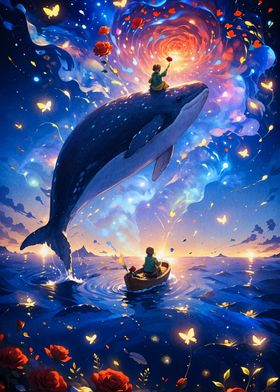 Whale Boy in Dreamy Sky