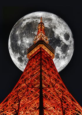 Tokyo Tower and Full Moon