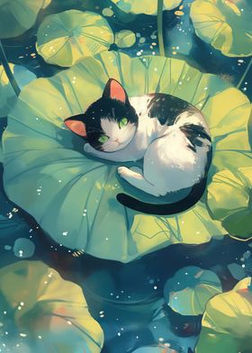 Cat on Lily Pad