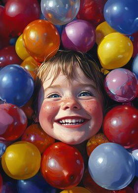 Smiling Child in Balloons