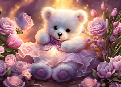 Cute Teddy Bear with Flowers