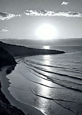 Black and White Beach Sunset