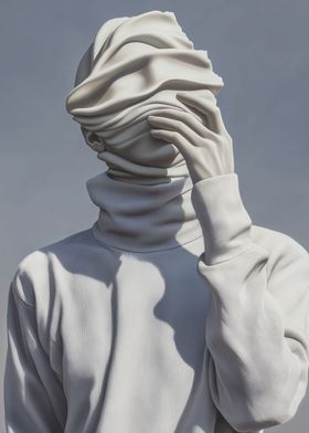 White Sculpture with Draped Fabric