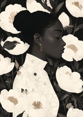 Floral Black and White Woman