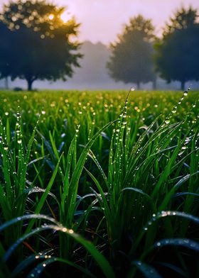 Dewy Grass Field