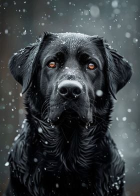 Black Labrador in Snow