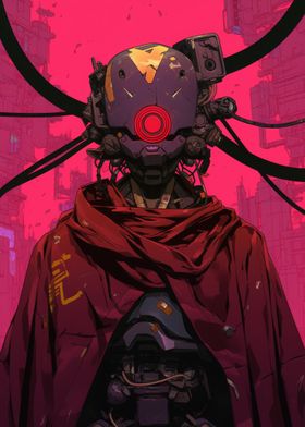 Cyberpunk Robot with Red Cape